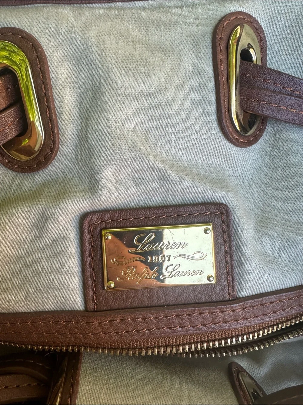 Vintage Ralph Lauren LXVII Brown Leather Tote SATCHEL COGNAC CREST WORK Bag